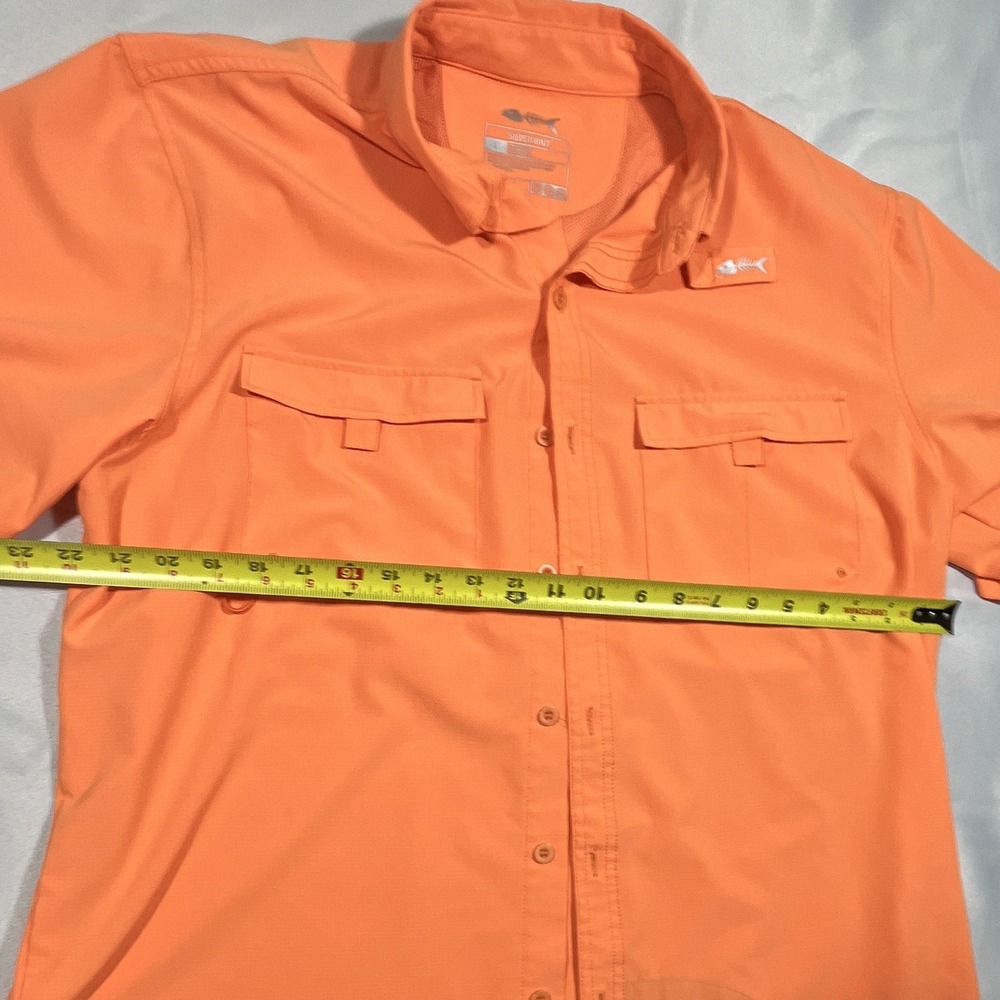 Silver Bait Men's L Orange Button-Up Fishing Shirt Polyester Pockets Fish Logo - Picture 5 of 9